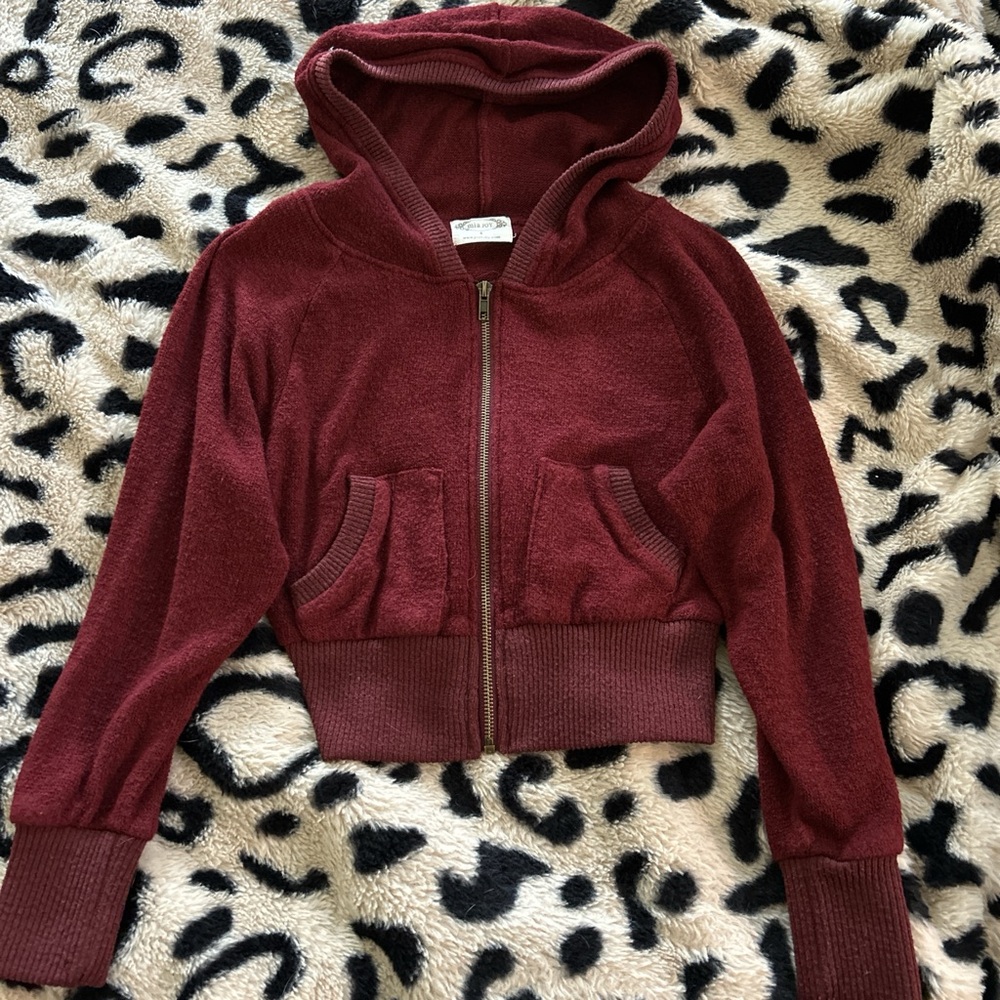 Burgundy Hooded Zip-Up Sweater